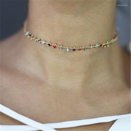 Choker Trendy Bohemian Gold Necklace For Women Charming Colourful Stone Chain Chockers Handmade Party Jewellery Wholesale Collares