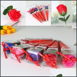 Party Favor Valentines Day Soap Flower Gift Cone Red Packing Case Single Artificial Rose Preserved Bloom Home Decoration 1 9Xya G2 Dr Dhp5T