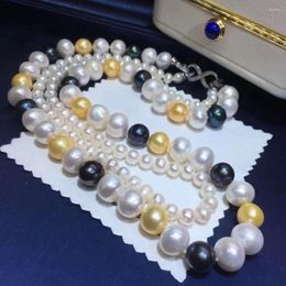 Chains Hand Knotted 2strands Multicolor Freshwater Pearl Necklace Sweater Chain Long 43-45cm Fashion Jewellery