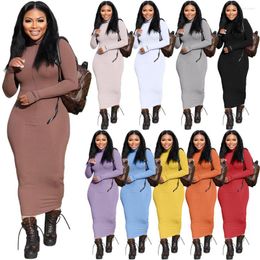 Casual Dresses Solid Turtleneck Knitted Dress Women's Long Bodycon Autumn Winter Elastic Skinny Femme Maxi Vestidos