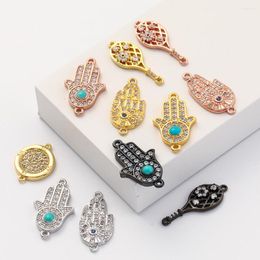 Charms Connecrots For Jewellery Making Supplies Diy Bracelet Necklace Copper Mosaic CZ Charm Hand Of Fatima Khamsah