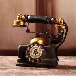 Decorative Objects Figurines European Retro Resin Vintage Telephone Set Living Room Cafe Home Decoration Crafts Creative For Office Display Crafts T220902
