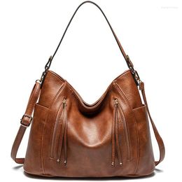 Evening Bags Woman's Retro Tote Bag Soft Oil Wax Leather Messenger Simple Casual Double Strap Female Shoulder Bolsos De Mujer
