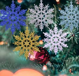 Christmas Decorations 10cm Plastic Gold Silver Glitter Powder Snowflake Xmas Ornaments Pendant Tree Decorative Hanging