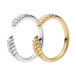 Authentic Sterling Silver Open Grains Rings Women Girls Wedding Jewellery For pandora Yellow Gold plated engagement Ring with Original Box Set