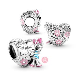 Girl Mouse Heart Flowers Diny Paris 925 silver loose beads Pandora enamel Moments women for Christmas Day fit Charms beads Bracelets Jewellery 791084C01 Andy Jewel