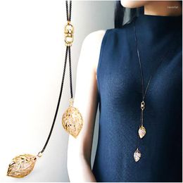 Pendant Necklaces Gold-Color Leaf Necklace Long Design Y Shaped & Pendants Classic Trendy Jewelry Accessories All Match