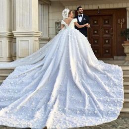Fall African Dubai Luxury Ball Gowns Wedding Dresses Full Lace Off Shoulder Bridal Gowns 3D Flower Applique Custom Made