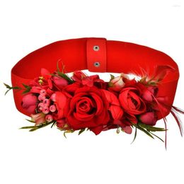 Belts 2022 Red Flower Elastic Waist Belt For Women Fashion Beach Floral Forest Dress Strap Girls Ladies Fabric Waistband