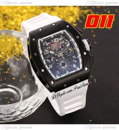 011 A21J Automatic Mens Watch PVD Steel Case All Black Skeleton Dial Big Date White Rubber Strap 8 Styles Watches Puretime B2