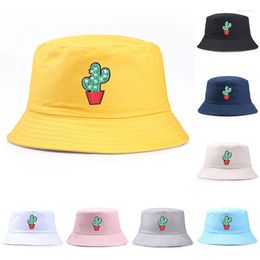 Berets Cactus Bucket Hat Men Women Hip Hop Panama Cotton Embroidery Casual Bob Style Summer Sunscreen Printed Round Hats