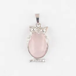 Natural Stone Rose Quartz Tiny Owl Pendants Reiki Lucky Animal Cute Charm Jewelry For Women Man Gift N4672