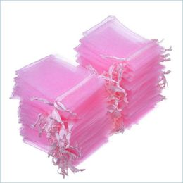 Gift Wrap 100Pcs 7X9 9X12 10X15 13X18Cm Pink Organza Gift Wrap Bags Jewelry Packaging Wedding Party Decoration Dable Pou Homeindustry Dheew
