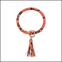 Party Favour Tassel Bangle Keychain Bracelets Keyring Snake Leather O Wristlet Bracelet Circle Charm Key Ring Holder Wristbands Party Dhy4C