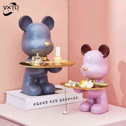 Decorative Objects Figurines Nordic Creative Bear Storage Tray Home Storage Keys Candy Fruit Home Miniatures Living Room Cartoon Home Decor Resin Charms T220902