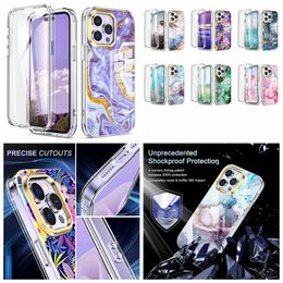 Marble Plating Shockproof Cases For Iphone 15 14 Pro Max 13 12 11 XS XR X 8 7 6 Flower Chromed Hard PC Soft TPU Hybrid Layer With Build-in Screen Protector 360 Full Cover