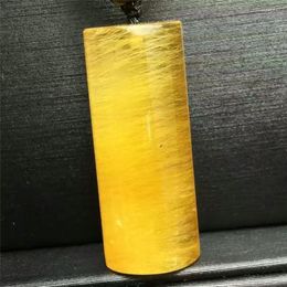 Pendant Necklaces Genuine Natural Gold Titanium Rutilated Quartz Crystal For Jewelry Making Barrel Shaped Necklace Charm