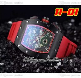 2022 11-01 A21J Automatic Mens Watch PVD Steel All Black Skeleton Dial Big Date Red Rubber Strap 6 Styles Watches Puretime F6