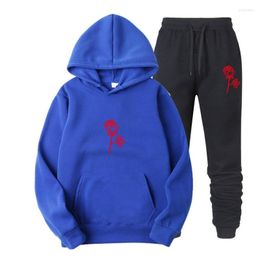 Men's Tracksuits Men Sets Hoodies Pants Autumn Winter Sweatshirt Jogging Sweatpants Fashion Rose Flower Print Slim Unisex Suit Hip Hop