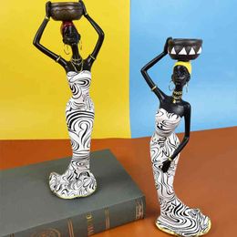 Decorative Objects Figurines African Women Figurines Candle Holder Nordic Home Decor Resin People Statue Sculpture Luxury Living Room Decoration Crafts T220902