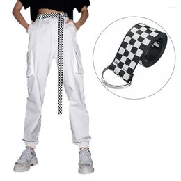 Belts Fashionable Plaid Belt Women's Black White Canvas Checkerboard 135cm Street Clothing All-match Decorative