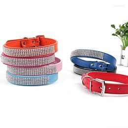 Dog Collars Wholesale 6 Colours 4 Size Adjustable Suede Leather Cute Pet Rhinestone Lightweight Portable Delicate SN