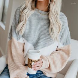 Women's Sweaters Women's RichkedaStore Loose Knitted Sweater Women Jumpers Long Sleeve Woman Pullovers Casual Winter Color Block