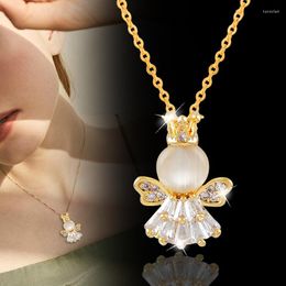 Pendant Necklaces LEEKER Small Opal Angel Necklace For Women Cubic Zircon Stone Gold Silver Color Chain Wedding Accessories LK3