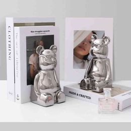 Decorative Objects Figurines Silver Violent Bear Ceramic Book Stand Decoration Living Room Luxury Porch Bookcase Cartoon Doll Room Gift Ornaments T220902