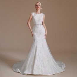 Mermaid Wedding Dress Sleeveless Corset Cutout Back Slim Fit Embroidered Lace Bridal Long YS00068