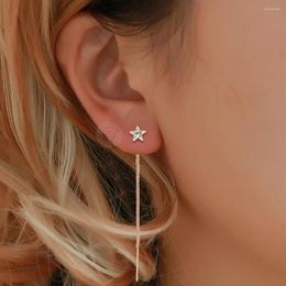 Dangle Earrings 585 Rose Gold Colour Long Chain Drop For Women Dolphin Star CZ Cute Wedding Engagement Jewellery LGE344