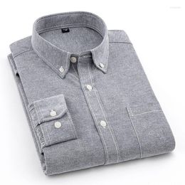 Men's Casual Shirts Mens Long Sleeve Shirt Solid Oxford Dress With Left Chest Pocket Male Regular-fit Tops Button Down White