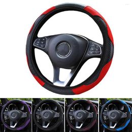 Steering Wheel Covers 1PC Car Cover Breathable Anti Slip PU Leather Suitable 37-38cm Auto Decoration Carbon Fibre