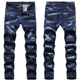 Erkek kot moda erkek kovboy denim mavi patchwork uzun pantolon erkek rahat pantolon artı boyut 40 42 jb935