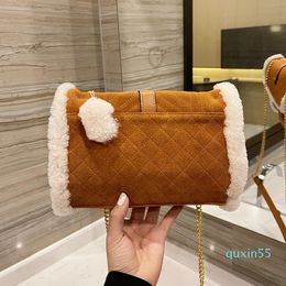 Evening Bags Wool winter soft leather Retro style shoulder bag White fur trim