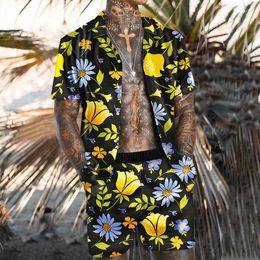 Men's Tracksuits Summer Men Print Sets Hawaiian Short Sleeve Casual Shirts Breathable Shorts Holiday Beach Suits 2 Pieces Streetwear S-4XL