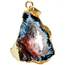 Pendant Necklaces TUMBEELLUWA Agate Slice Druzy Geode Natural Irregular Crystal Gold Plated/Silver Plated