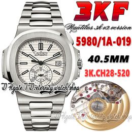 3KF V2 3k5980-1A-019 CH28-520 Automatic Chronograph Mens Watch 40.5MM White Texture Dial Stick Markers Stainless Steel Bracelet 2022 Super Edition eternity Watches