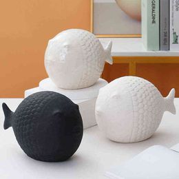 Decorative Objects Figurines Lovely Ceramic Cute Fat Head Fish Ornament Home Living Room TV Cabinet Decoration Accessories Lucky Figurine Birthday Gifts T220902