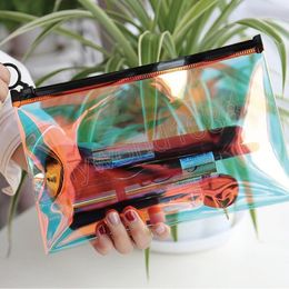 Wash Make Up Box Case Fashion Laser Travel Cosmetic Bag Clear Zipper Makeup Bag Toiletry Brush Pencil Bags Organiser