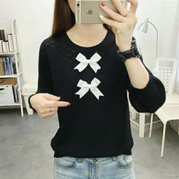 Women's Sweaters Women's Ladies Fashion Harajuku Round Neck Korean Pullover Sweater Bow Tie Three-Quarter Sleeves Leisure Knitted Loose