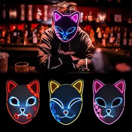 Anime Party Masks LED Mask Cosplay Props Sabito Kamado Tanjirou Makomo Halloween Party Light Masks For Adult 903