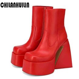 Boot Red Boots Microfiber Leather Thick Platform Designer High Heel Ankle Booties Autumn Shoes Woman Casual Street Mujer Black 221223