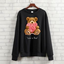 Women's Hoodies BLINGPAW Autumn Clothes Teddy Bear Rose Love Is Real Letter Printed Unisex Heavy Blend Crewneck Sweatshirt Long Sleeve