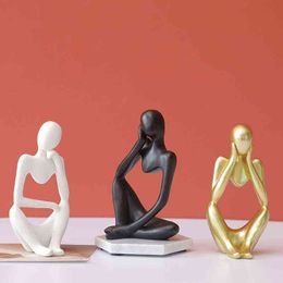 Decorative Objects Figurines Abstract Thinker Statue Resin Sculpture Miniature Figurines European Style Office living room Home Decoration Accessories T220902