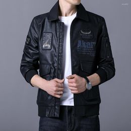 Men's Jackets Men's Leather Jacket Autumn Fashion Scorpion Embroidery Lapel Trend Zipper PU Coat Motorcycle Men Chaqueta