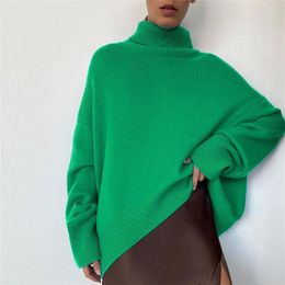 Women's Sweaters Women's 2022 Autumn Winter Women Basic Green Turtleneck Sweater Warm Thick Loose Rose Red Pullovers Bright Colour