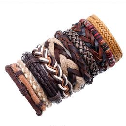 Men woman cowhide Bracelet DIY Beaded Strands Braid Hip hop Combination suit Bracelet 10styles/1set