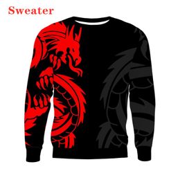 Men's Hoodies & Sweatshirts Autumn/winter New 3D RED DRAGON Print Hoodie European and American Loose Pullover Sweater