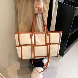 Bags Large capacity canvas bag women's 2022 new Colour contrast stitched Tote Bag simple single shoulder hand Purses